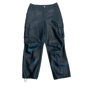 7 For All Mankind slate blue faux leather cargo pants drawstring ankle NWT